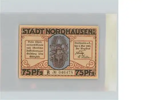 Nordhausen Thueringen Harz Gutschein 75 Pfennig  Kat. Nordhausen