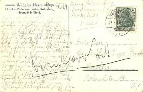 Neustadt Harz Wilhelm Hesse Hotel Restaurant Ruine Hohnstein Kat. Neustadt Harz
