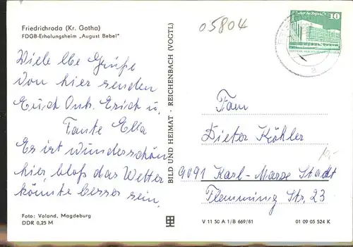 Friedrichroda FDGB Erholungsheim August Bebel Kat. Friedrichroda