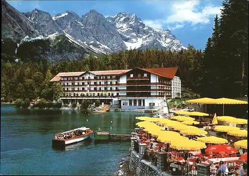 Garmisch Partenkirchen Hotel Eibsee Motorboot Terrasse Zugspitze Kat. Garmisch Partenkirchen