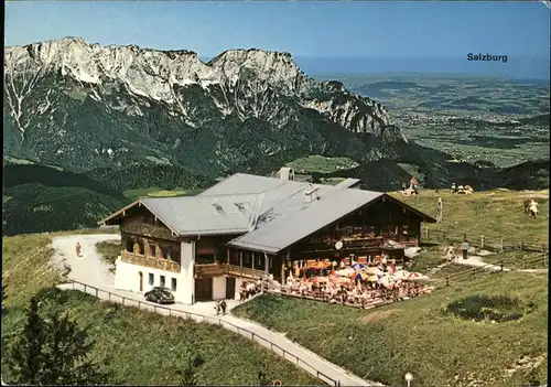 Berchtesgaden Rossfeldhuette mit Blick auf Untersberg und Salzburg Kat. Berchtesgaden