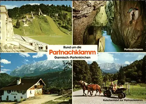 Garmisch Partenkirchen Olympia Skistadion Schanze Partnachklamm Naturdenkmal Alm Kutschenfahrt Pferd Kat. Garmisch Partenkirchen