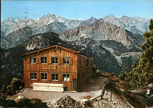 Steinach Pfronten Berggasthaus Ostlerhuette Blick auf Hochvogel Nebelhorn Gaishorn Allgaeuer Alpen Kat. Pfronten