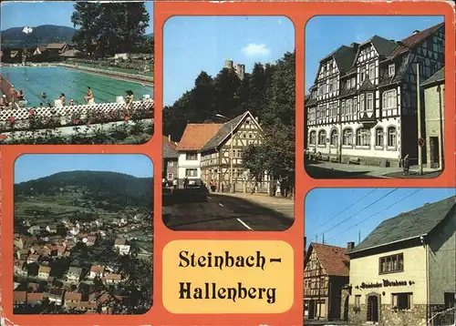Steinbach Hallenberg Schwimmbad Bick zur Hallenburg FDGB Erholungsheim "Fortschritt" Fachwerkhaus Steinbacher Wirtshaus Kat. Steinbach Hallenberg