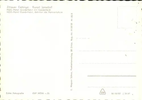 Jonsdorf HOG Hotel Gondelfahrt Gondelteich Nonnenfelsen Zittauer Gebirge Kat. Kurort Jonsdorf