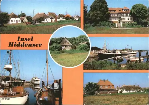 Insel Hiddensee Vitte Fischerhaeuser Kloster Hafen Fischerboot HO Gaststaette Dornbusch Norderende Kat. Insel Hiddensee