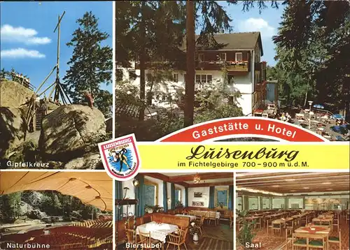 Luisenburg Gaststaette Hotel Fichtelgebirge Gipfelkreuz Naturbuehne Theater Bierstuebel Saal Wappen Kat. Wunsiedel