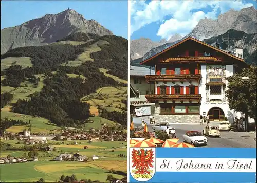 St Johann Tirol Panorama Gasthof Fassadenmalerei Wappen Kat. St. Johann in Tirol