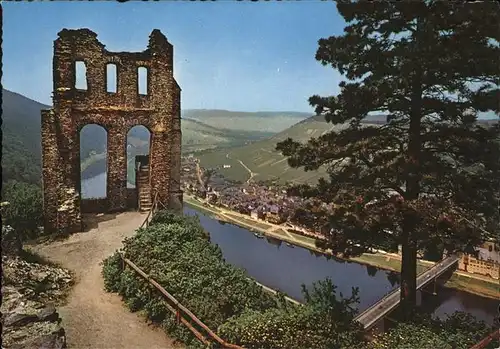Traben Trarbach Panorama mit Ruine Grevenburg und Mosel Kat. Traben Trarbach