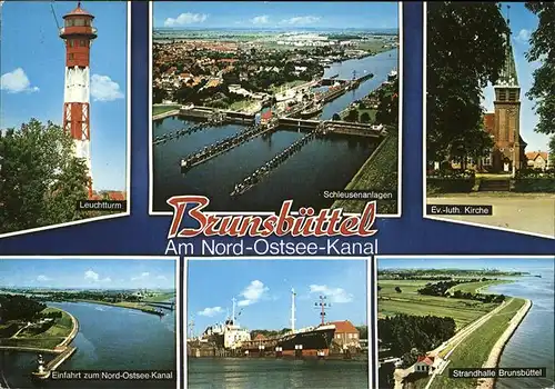 Brunsbuettel Leuchtturm Nord Ostsee Kanal Strandhalle Ev luth Kirche Schleusenanlagen Kat. Brunsbuettel
