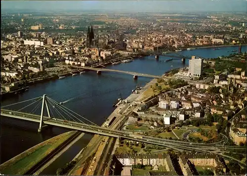 Koeln Rhein Fliegeraufnahme Dom Severinsbruecke Deutzer Bruecke Hohenzollernbruecke Kat. Koeln