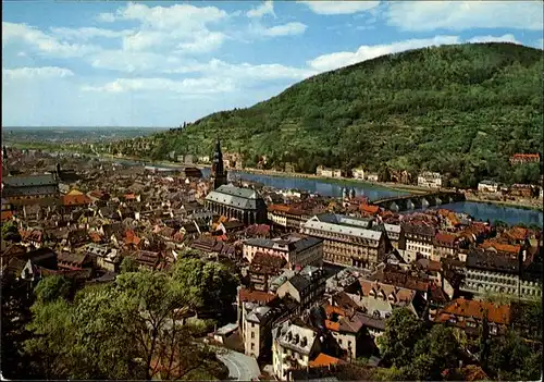 Heidelberg Neckar Panorama mit Heiliggeistkirche und Alte Neckarbruecke Kat. Heidelberg