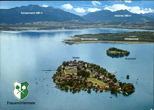 Frauenchiemsee Fliegeraufnahme Panorama mit Kloster Frauenwoerth Alpen Kat. Chiemsee