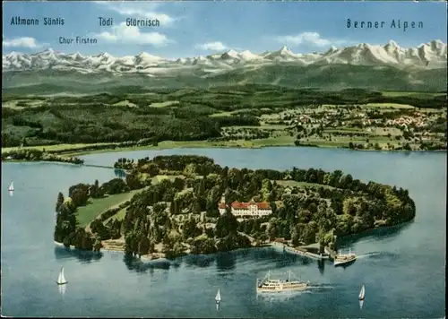 Insel Mainau Fliegeraufnahme mit Alpen Panorama Kat. Konstanz