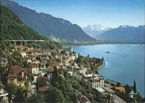 Montreux VD Vue generale et les Dents du Midi / Montreux /Bz. Vevey