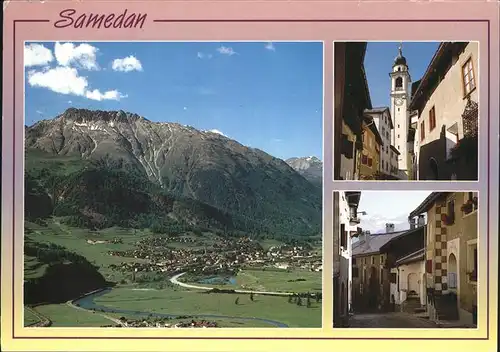 Samedan Panorama im Engadin Kirche Dorfgasse Kat. Samedan