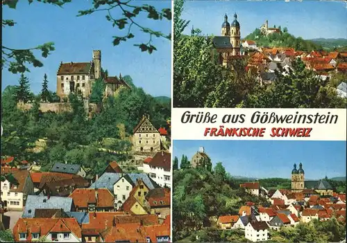 Goessweinstein Panorama mit Burg und Kirche Kat. Goessweinstein