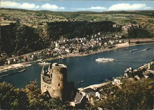 St Goar Stadtblick mit Burg Katz am Rhein Kat. Sankt Goar