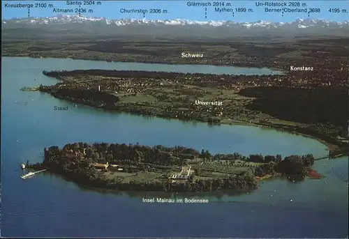 Insel Mainau mit Blick auf Staad Konstanz und Schweizer Alpen Kat. Konstanz