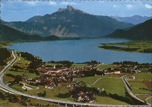 Mondsee Salzkammergut mit Schafberg und Autobahn Salzburg Wien Kat. Mondsee