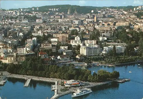 Lausanne VD mit Hafen und Schiffen Fliegeraufnahme / Lausanne /Bz. Lausanne City