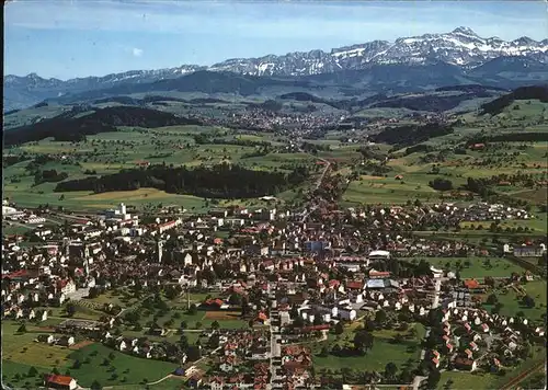 Gossau SG Blick auf Herisau und Saentis Fliegeraufnahme Kat. Gossau SG