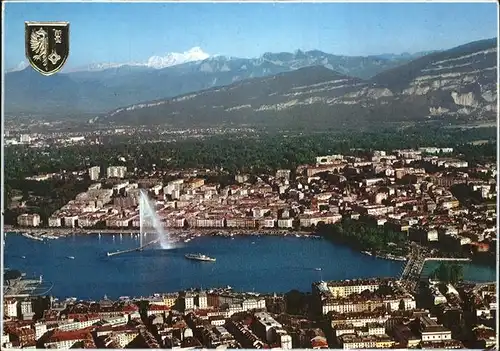 Geneve GE Fliegeraufnahme der Stadt mit Mont Blanc Kat. Geneve
