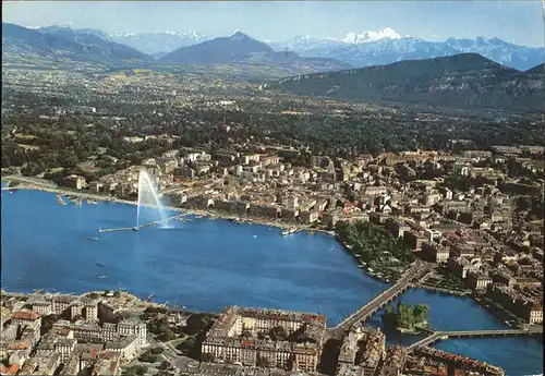 Geneve GE Fliegeraufnahme der Stadt mit Mont Blanc Kat. Geneve