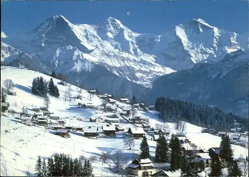 Beatenberg Panorama mit Waldegg Finsterarhorn Eiger Moench Jungfrau Kat. Beatenberg