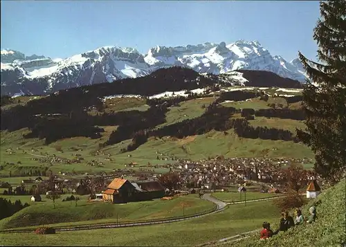 Appenzell IR Panorama mit Sollegg Klosterspitz und Saentiskette Kat. Appenzell