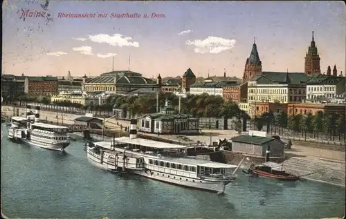 Dampfer Seitenrad Mainz Stadthalle Dom Kat. Schiffe