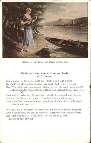 Liederkarte Rheinlieder Nr. 9 Oberwesel Ruine Schoenburg Mandoline Kat. Musik