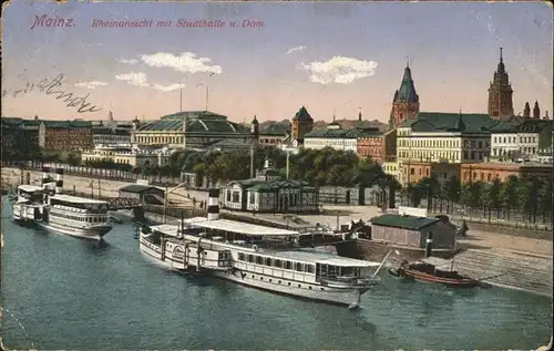 Dampfer Seitenrad Mainz Stadthalle Dom Kat. Schiffe