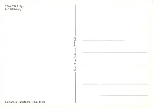 Lokomotive Eblingen Ex SBB Bruenig Ballenberg Dampfbahn Kat. Eisenbahn
