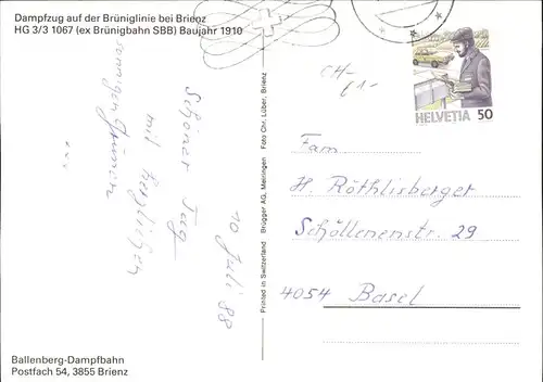 Lokomotive Dampfzug Brueniglinie Brienz Ballenberg Dampfbahn Kat. Eisenbahn