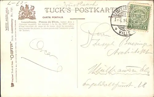 Verlag Tucks Oilette Nr. 737 Luxembourg Plateau du Rham  / Verlage /