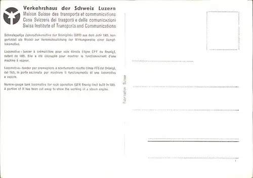 Lokomotive Brueniglinie Verkehrshaus Schweiz Luzern Kat. Eisenbahn