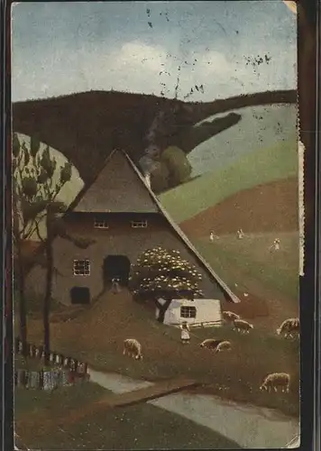 Kuenstlerkarte E. Harbers Nr. 30 Schwarzwaldhaus Schafe  Kat. Kuenstlerkarte