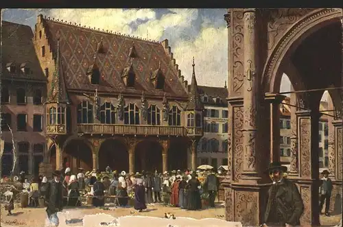 Hoffmann Heinrich Nr. 3 Freiburg Muensterplatz mit Kaufhaus Kat. Kuenstlerkarte