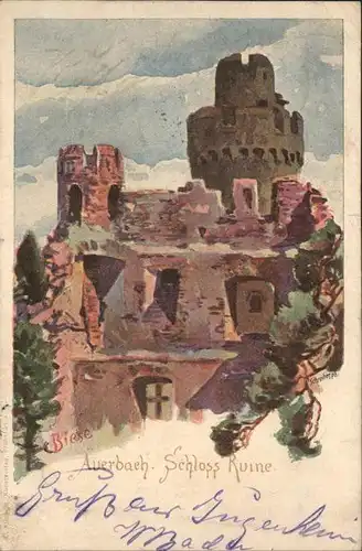 Biese Carl Karl Auerbach Schloss Ruine Kat. Kuenstlerlitho