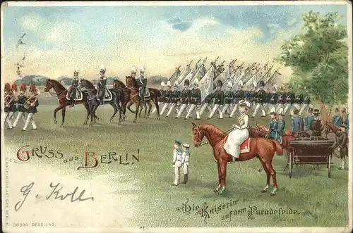 Auguste Victoria Kaiserin Berlin Parade Litho / Adel Preussen /