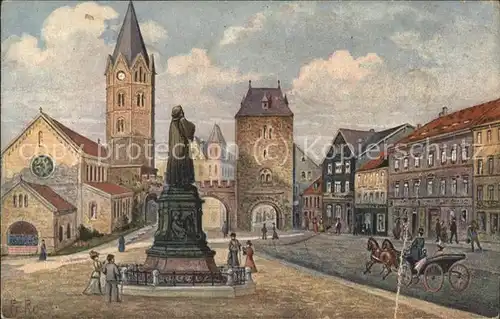 Eisenach Thueringen Carlsplatz und Lutherdenkmal Pferdekutsche  Kat. Eisenach