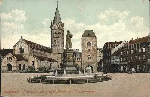 Eisenach Thueringen Lutherdenkmal Nicolaikirche und Tor Kat. Eisenach