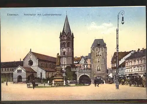 Eisenach Thueringen Nikolaikirche Tor und Lutherdenkmal Kat. Eisenach