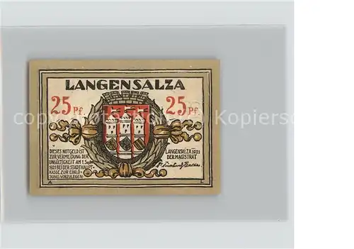 Bad Langensalza 25 Pfennig Schein Kat. Bad Langensalza