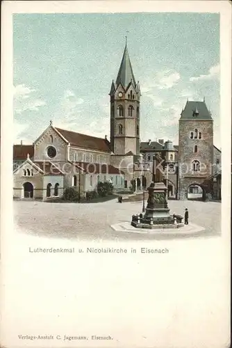 Eisenach Thueringen Lutherdenkmal mit Nicolaikirche Kat. Eisenach