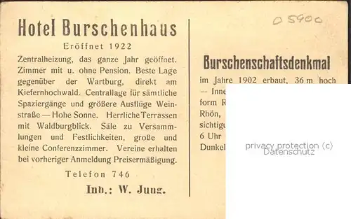 Eisenach Thueringen Burschenhaus mit Burschenschaftsdenkmal Kat. Eisenach