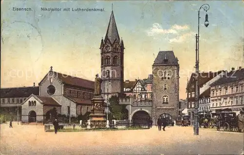 Eisenach Thueringen Lutherdenkmal Nikolaikirche und  tor Kat. Eisenach
