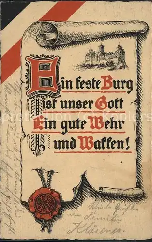 Eisenach Thueringen Die Wartburg Schriftrolle Siegel Feldpost Kat. Eisenach