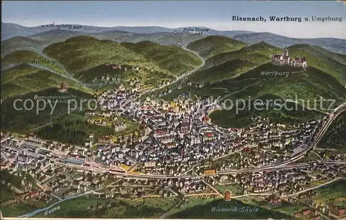 Eisenach Thueringen Wartburg und Umgebung Panoramakarte Kat. Eisenach
